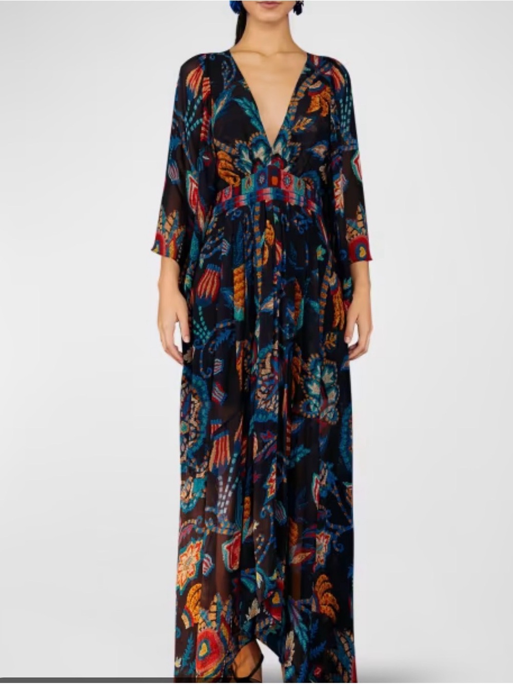 FARM Rio Black Sunset Tapestry Asymmetric Kaftan Maxi Dress - Picture 2 of 12